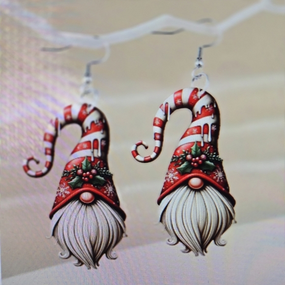 ♥️ 5 for $25 ♥️ Christmas Gnome Acrylic Earrings - Whimsical Holiday Accessory - Picture 6 of 6